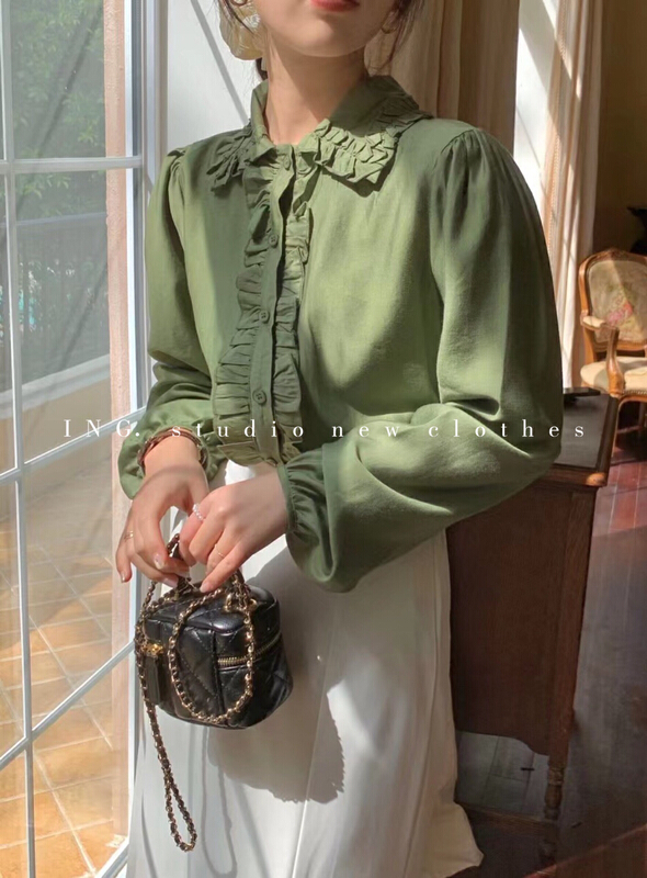 Original price 55.67! New year in early spring! [ing] French minority sweet agaric edge solid color aging shirt 6811# ZSY