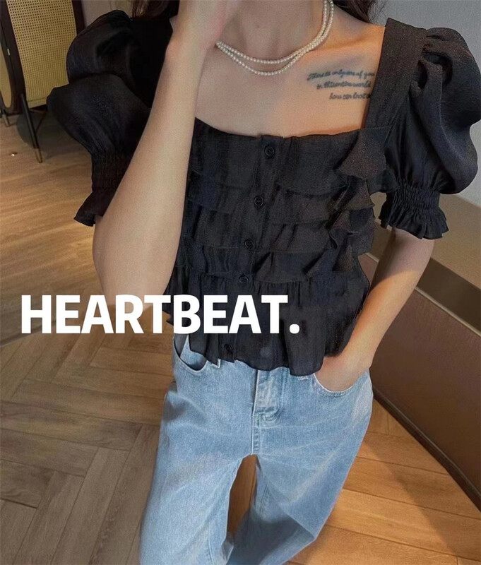 [hearteat] square neck Pullover comfortable blouse (only selling blouses) h30002# L