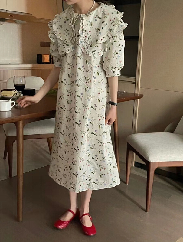 [baby] double Lapel Korean floral dress (with waist rope) 8590# WTT