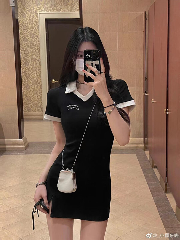 [MS studio] fashion color blocking embroidery thin dress 5131# PCZ