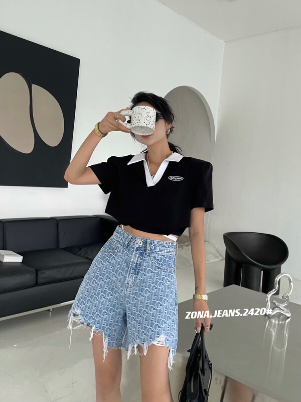 [zona] personalized jacquard casual versatile denim shorts 2420# ozq