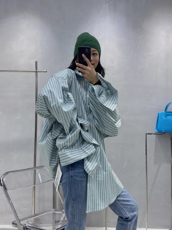 New year in early spring! [planting grass and growing trees-u see] Korean version medium long striped loose shirt yj69-2115166# YJ