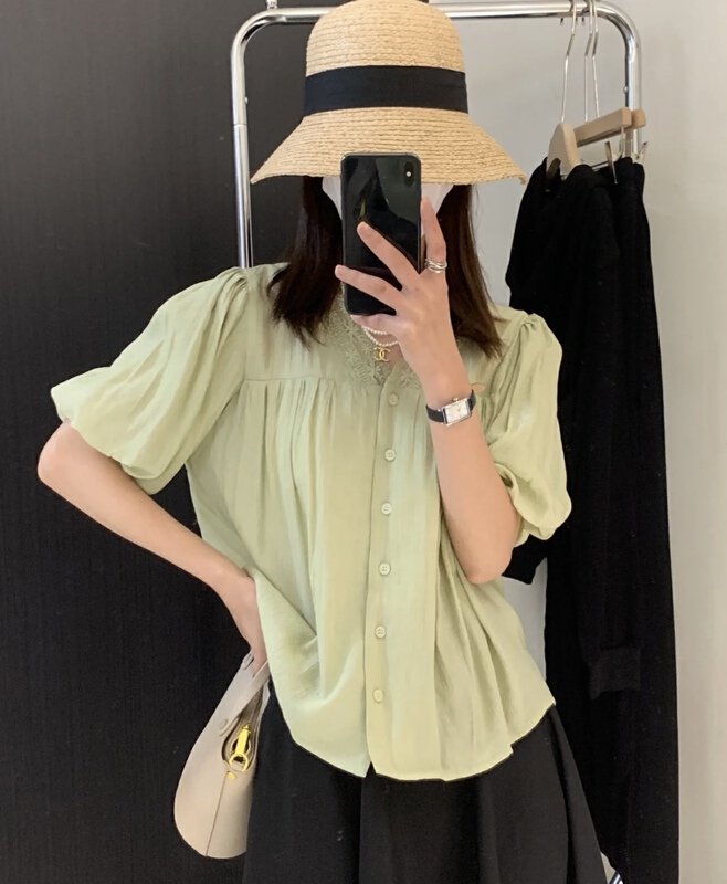 goods in stock! [larti] V-neck single breasted comfortable shirt (shirts only) 8342# ll