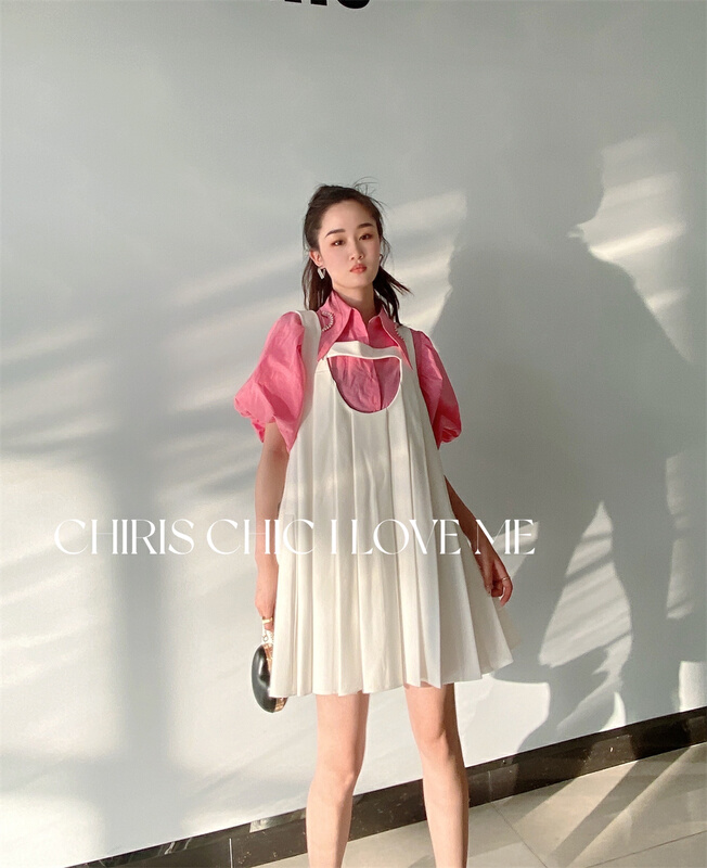 New in early summer! [iris chic] sleeveless solid color Pleated Dress 220118# ozq