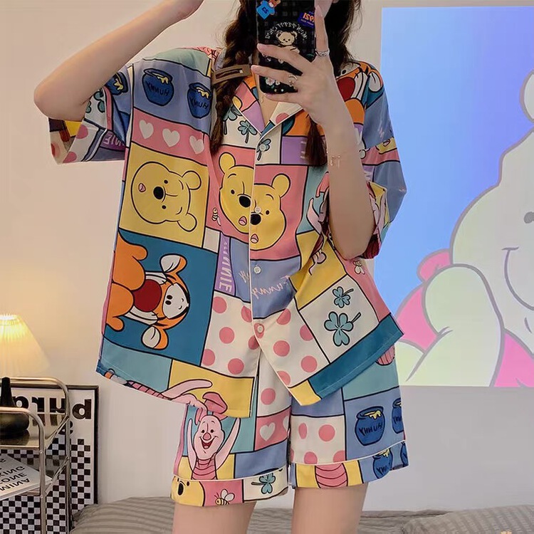 【N】 Cartoon button top + comfortable and versatile shorts Pajama suit 0834# WTT