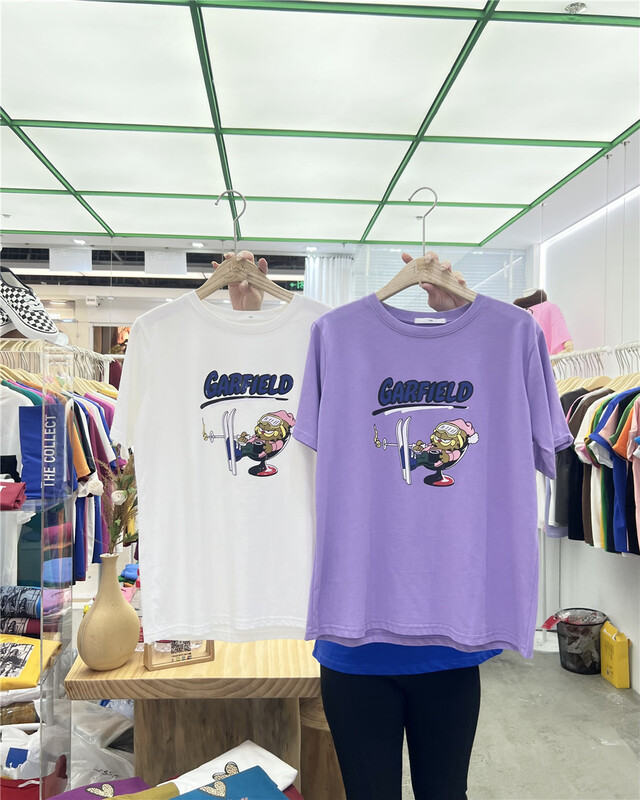 New year in early spring! [1986] Korean cartoon coffee cat printed short sleeve T-shirt 345# LSL