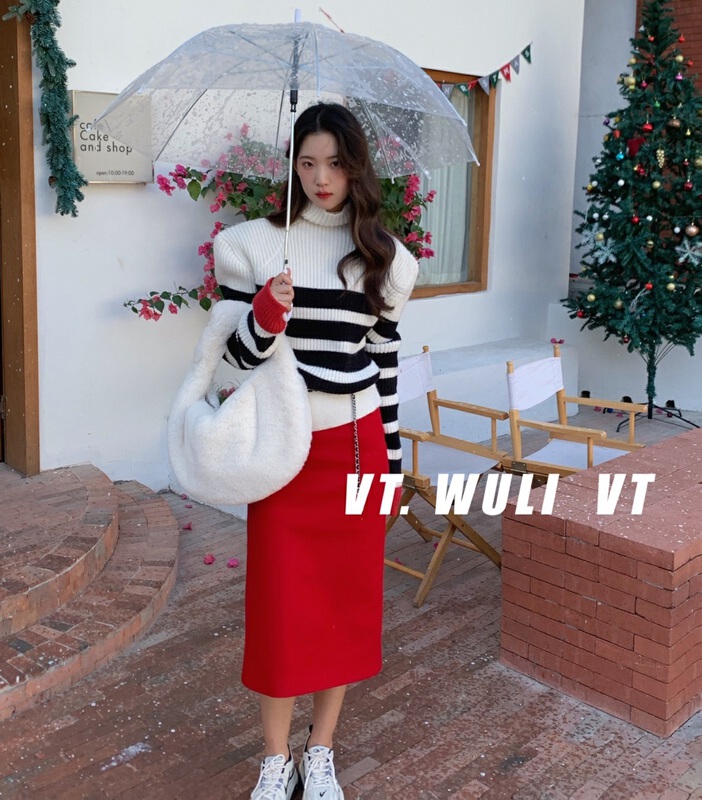 goods in stock! [VT] Vintage Fabric slit design slim skirt (with waist bag) 8579# ozq