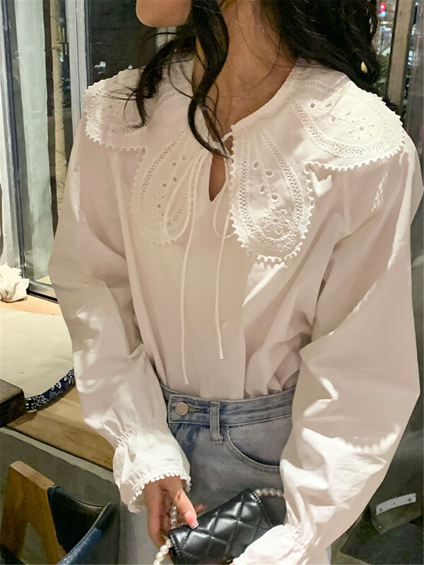 New year in early spring! [free Valley] doll neck simple loose Vintage shirt 4644# LSW
