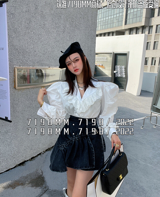 [7198] design sense lace shirt 22012# PCZ