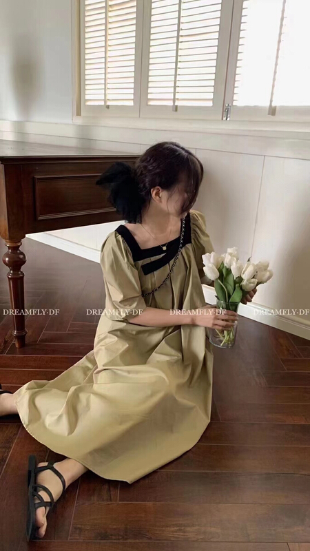 [mi ni] color blocking medium and long style thin dress (dress only) 1017# PCZ