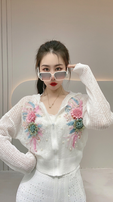 [pan] ice silk three-dimensional flower knitted cardigan 00519# PCZ