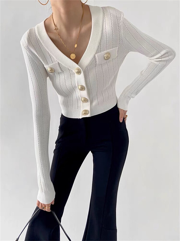 New year in early spring! [Tan] V-neck slim knit cardigan c3044# zxx