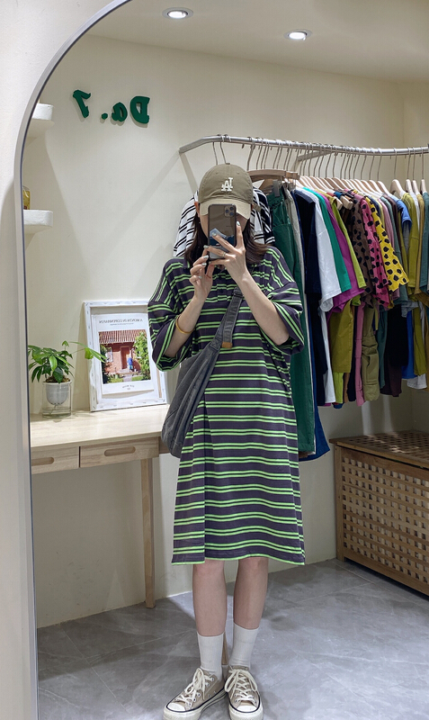 [da. 7] personalized stripe loose medium length polo shirt 2596# LSL