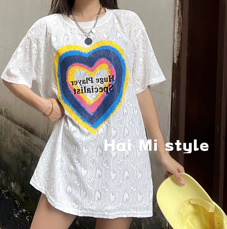 [Haimi] love printing fashion lace sunscreen shirt (excluding bag) 1852# WTT