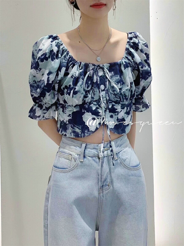 New year in early spring! [moss queen] simple square neck floral blouse ys1-21189# XYY