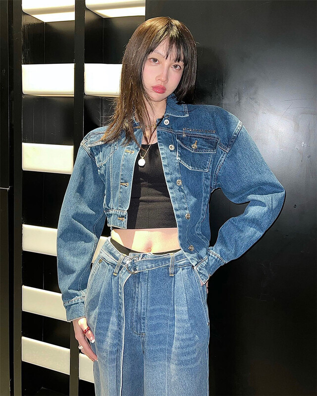 [Tan] Korean irregular design denim jacket c3054# zxx