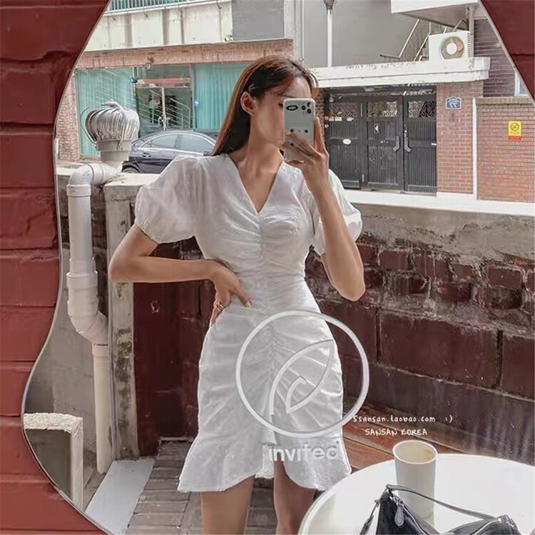 [DT] V-neck fashion solid dress l9917# lwy