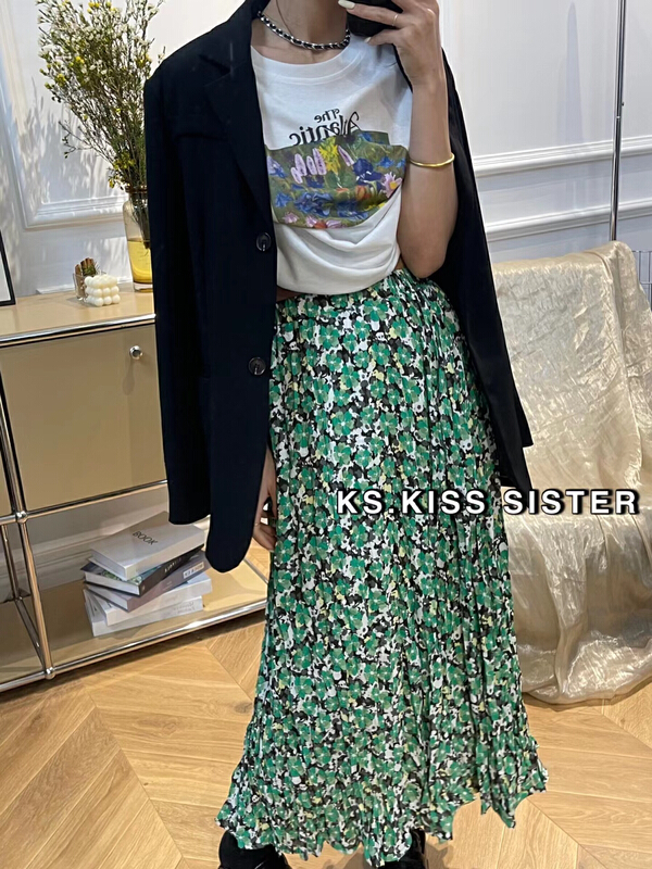 【KS】碎花百搭高腰半身裙  Z22833#  OZQ
