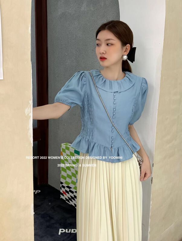 [yoomini] Korean style flounced foam sleeve short shirt x12336# WPL