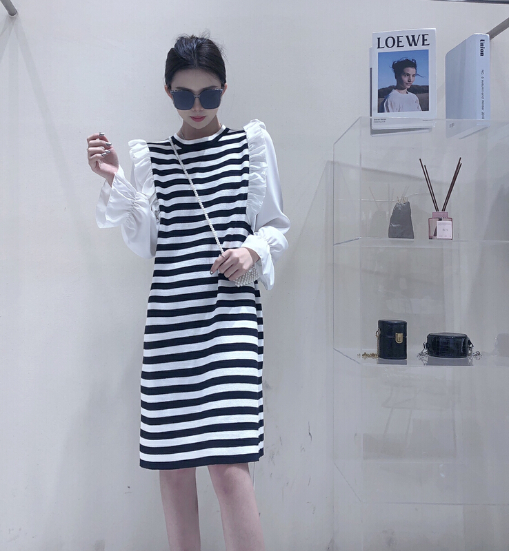[S.J] French stitched Ruffle hem, foreign style fashion, bubble sleeve dress 6736# LSW