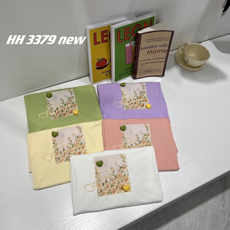 [HH & miss Lai] Korean round neck literary three-dimensional pattern Casual Short Sleeve T-shirt 3379# L