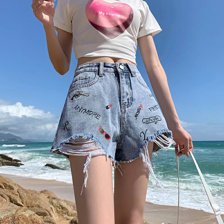 New in early summer! [queen] high waist versatile skinny denim shorts a19303# ozq