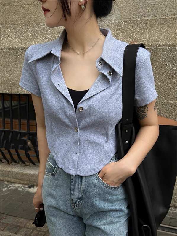 [semi plain] single breasted shirt collar solid small shirt 029# zjy