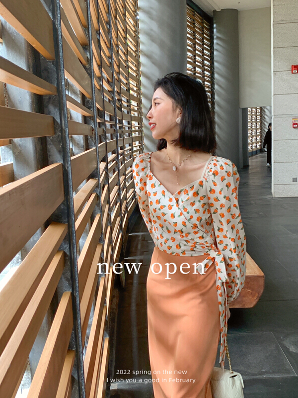 【NEW OPEN】長袖交叉方領碎花小衫  JQ22062#  ZXL