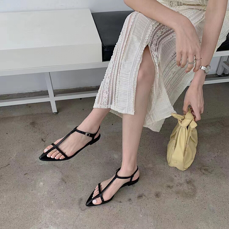[moment with you] European and American leisure pointed comfortable low flat heel sandals d9121# LSW