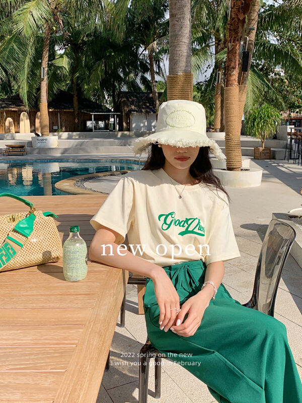 New in early summer! [new open] round neck letter Korean Short Sleeve T-shirt hy22200# zxl