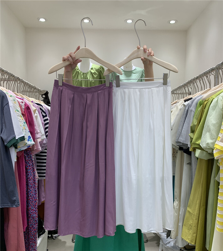 【E】 Korean solid elastic waist Tencel skirt j002# XYY