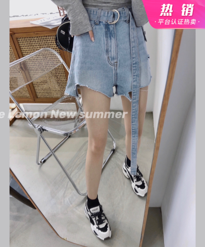 [lemon green tea] Korean spicy girls' skinny denim shorts (with detachable belt) b-722\hjy