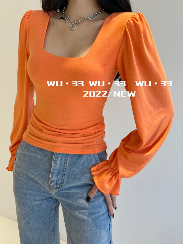 【WU.33】韓版純色方領泡泡袖小衫  2207#  WTT