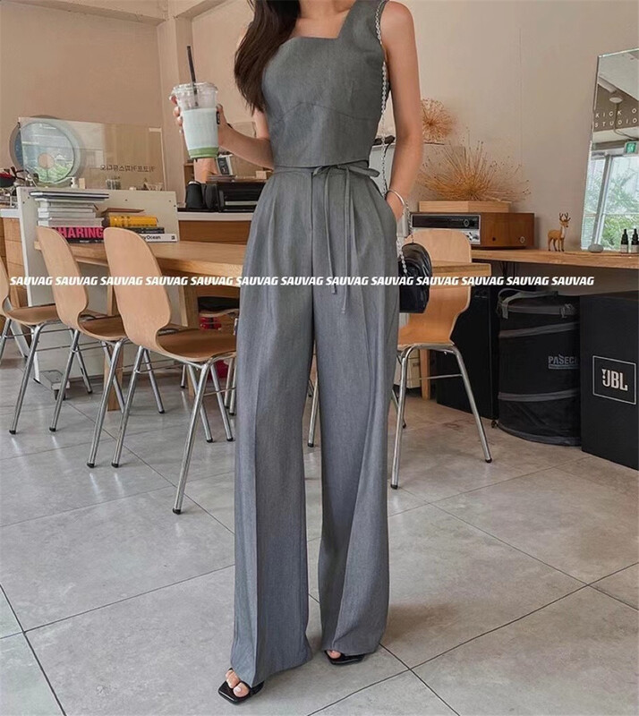 [sauvag] fashionable Korean Vest + versatile high waist trousers set 1012# ll