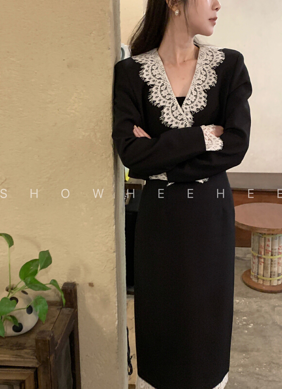 goods in stock! New year in early spring! Buyer recommendation! [xiuxixi] French lace and lace small fragrance coat + temperament retro skirt suit ys1-316# zxx