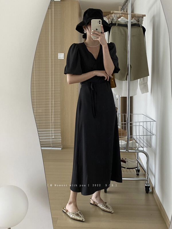 [moment with you] elegant temperament bandage waist closing dress 2m025# LSW