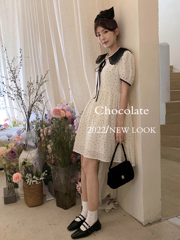 [chocolate] lady wave point fashion dress (with detachable collar) 28070# ll