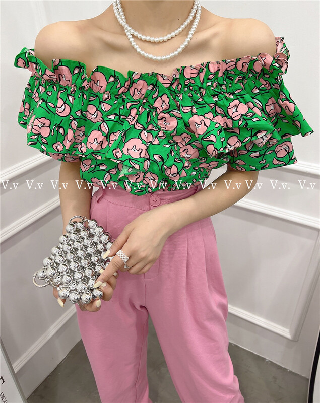 [v.v] temperament broken flower one line collar small shirt 7112# cqw