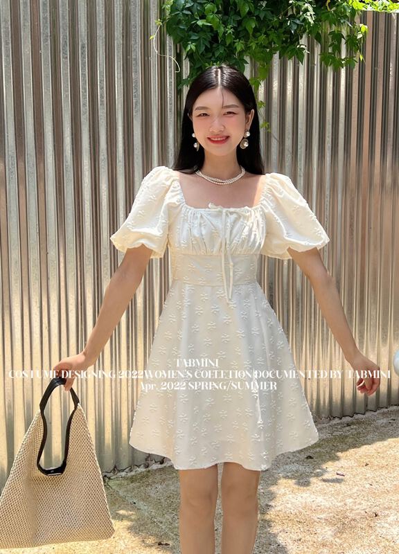 [tabmini] square neck bubble sleeve fashion dress x19635-g# WPL