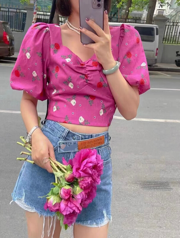 [X.C] temperament V-neck floral bandage Spice Girl blouse 621# WPL
