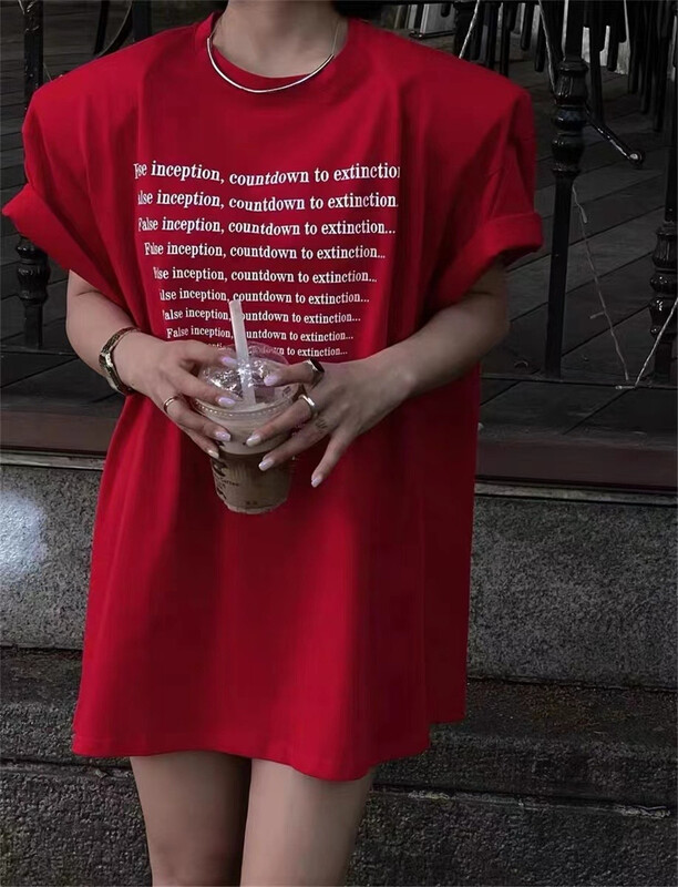 [mozr] letter loose and versatile short sleeve T-shirt 9022# XYJ