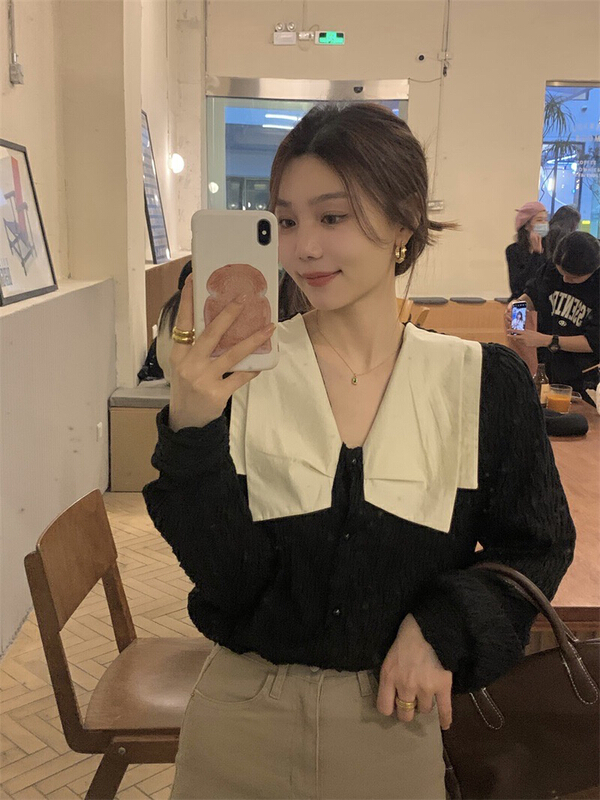 New year in early spring! [timely rain] Han Feng's temperament is sweet, loose and thin. Long sleeve pleated shirt 75699# YYW