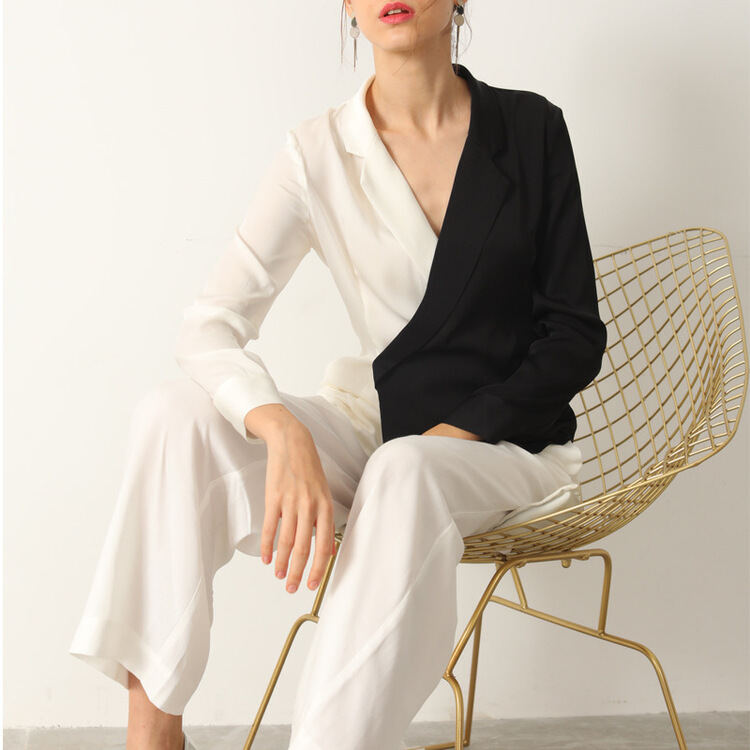 [Linna] temperament design color matching shirt 9200# zxx