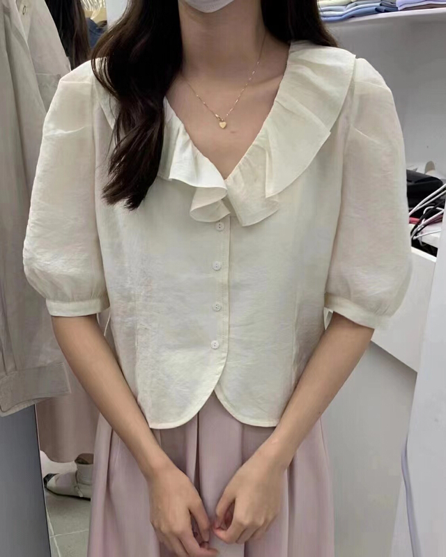 New in early summer! [Zoe Zoe] Korean style Ruffle collar shirt c318# L