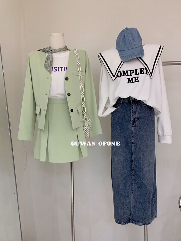 New year in early spring! [G.W] temperament single breasted suit + high waist slim skirt suit (with silk scarf) 5165# zxx