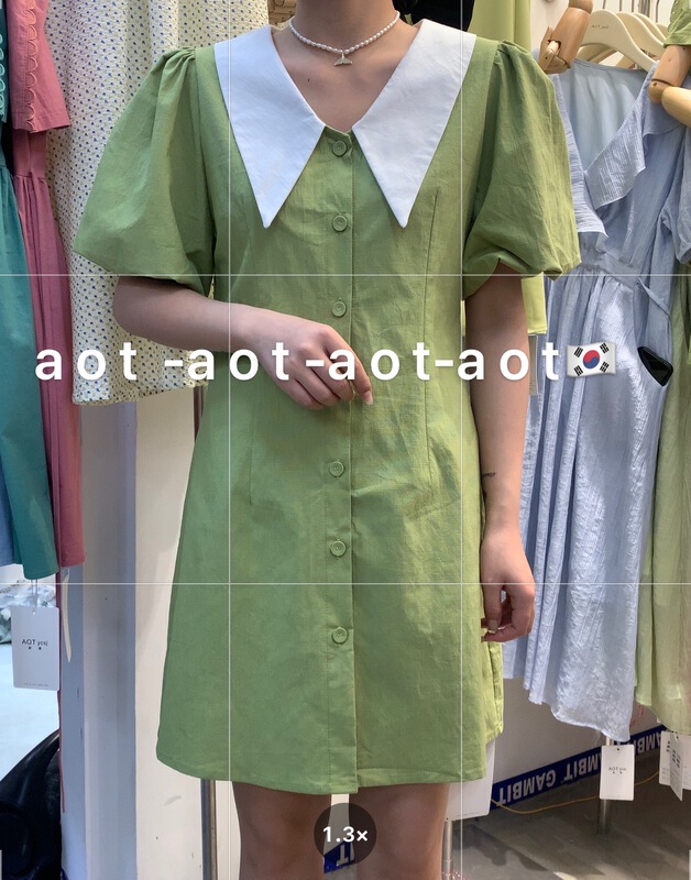 [AOT] Korean doll collar button color matching dress 7735# XYY