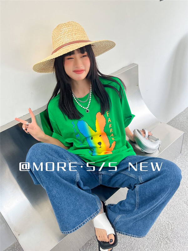 [more] color cartoon print short sleeve T-shirt 88128# ozq