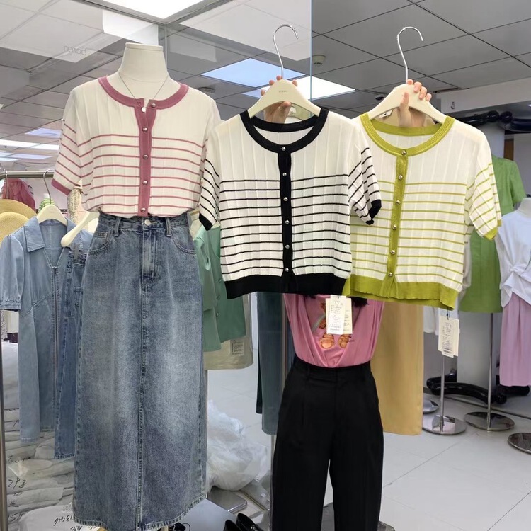 [Boran] STRIPED FASHION single breasted knitted cardigan 7336# XYJ
