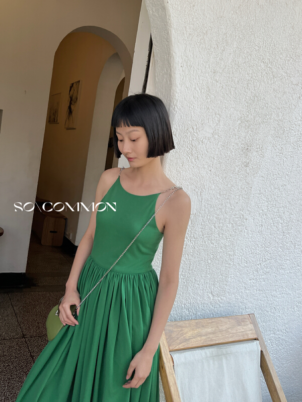 New in early summer! [so common] Korean version high sense solid color thin and long suspender dress 62181# XYJ
