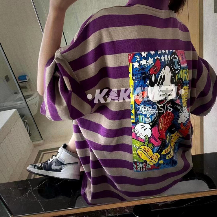 [CC +] stripe comfortable Korean polo shirt 8316# L